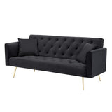 71" Modern Velvet Sofa Bed Futon, Convertible Sleeper Couch with Adjustable Backrest, Tufted Recliner Loveseat with Golden Chrome Legs & 2 Pillows for Small Spaces, Living Room, Apartment (Black) Generic
