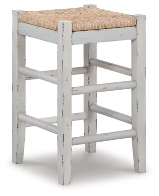 Signature Design by Ashley Mirimyn Farmhouse 23.63" Counter Height Bar Stool with Woven Wicker Seats, 2 Count, White & Light Brown Signature Design by Ashley