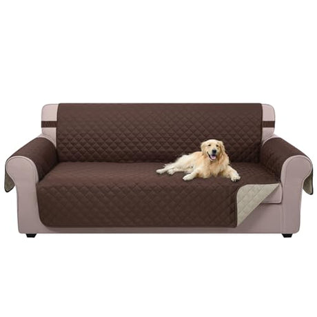 U-NICE HOME Reversible Sofa Cover Washable Couch Cover for Dogs Friendly with Elastic Straps Water Repellent Furniture Protector for 3 Cushion Couch (Sofa, Coffee/Beige) U-NICE HOME