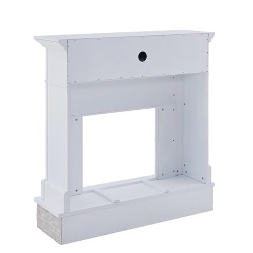 Bowery Hill Faux Stone Electric Fireplace TV Stand in White Finish BOWERY HILL