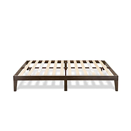 East West Furniture DNP-22-Q Walnut Queen Platform Bed Frame with Solid Wood Legs - WoodArtSupply