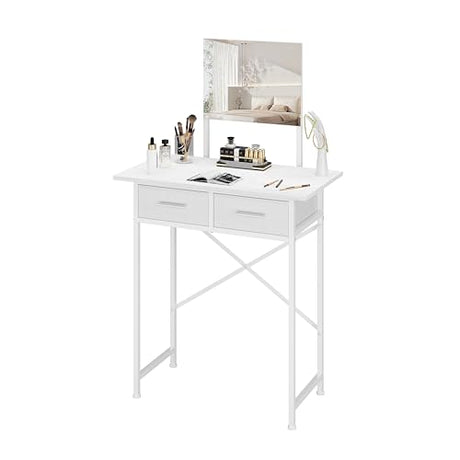 Jakyitvi Small Vanity Desk with Mirror and Drawers, White Makeup Vanity Table with Storage, Compact Vanity for Bedroom, Modern Makeup Desk for Girls, Space-Saving Vanity Table Jakyitvi