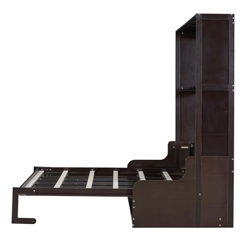 YOPTO Murphy Bed Cabinet Queen Size with Cushion,Folding Wall Bed Frame W/Sofa Chair and Wood Slat Support,Space-Saving Hidden Platform Bed for Bedroom,Guest Room,Home,Office,Espresso YOPTO