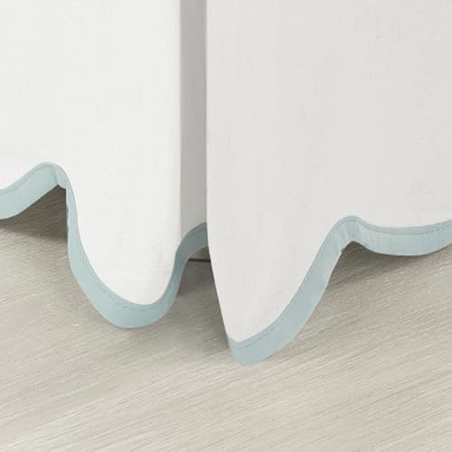 Lush Decor Coastal Chic Scalloped Edge Linen-Textured Bed Skirt Single, King Blue & White - White Bed Skirt King Size - Coastal Decor - Wrap Around Bed Skirt Lush Decor
