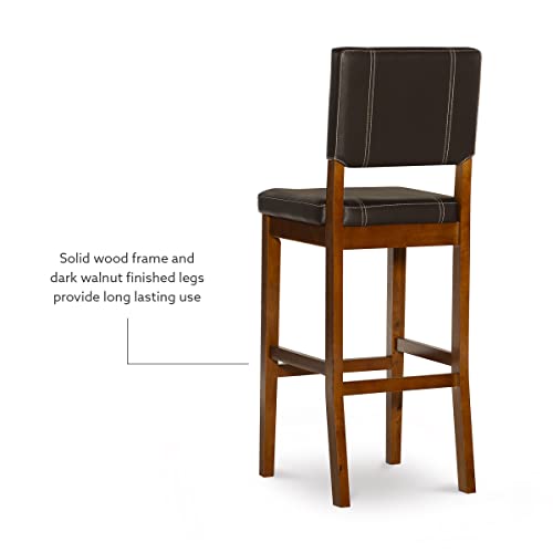 Linon Home Decor Milano Bar Stool, Medium Dark Walnut, 30-Inch - WoodArtSupply