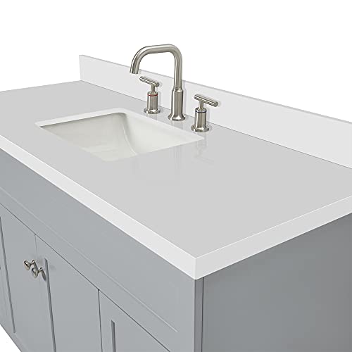 ARIEL 55" Grey Bathroom Vanity 1.5" Edge Pure White Quartz Countertop & Splash, Rectangular Sink, 2 Soft Closing Doors, 4 Full Extension Dovetail Drawers, Built in Toe Kick ARIEL