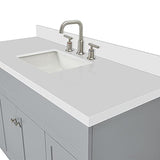 ARIEL 55" Grey Bathroom Vanity 1.5" Edge Pure White Quartz Countertop & Splash, Rectangular Sink, 2 Soft Closing Doors, 4 Full Extension Dovetail Drawers, Built in Toe Kick ARIEL