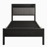 BOFENG Twin Bed Frame with Storage Headboard/USB Charging Station,Heavy Duty Metal Upholstered Single Platform Bed Frame Twin Size No Box Spring Needed,Heavy Duty Metal Slats,Noise Free,Black BOFENG