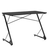 Tangkula Gaming Computer Desk, Z-Shaped Home Office Computer Table with LED Lights & Large Carbon Fiber Surface, Ergonomic Gamer Workstation, Writing Desk for Home Office Tangkula