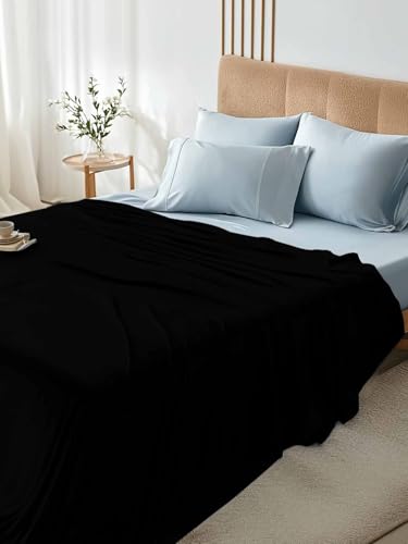 Top Sheet Twin XL Bedding Flat Sheet Only, Solid Art Minimalist Pure Black Microfiber Bed Sheets Soft Breathable Bedding Flat Sheets, Plain Single Dark Color Hotel Luxury Top Sheets Chees D Zone