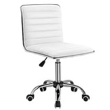 Furmax Vanity Office Desk Chair with Wheels, Armless Small Cute Leather Makeup Computer Task Chair Adjustable Height 360° Swivel (White) Furmax