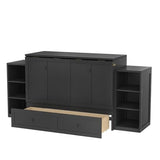 DNChuan Full Size Murphy Cabinet Bed with Spacious Storage Drawer, Foldable Murphy Cabinet Bed Frame with Storage Shelves, Space Saving, No Noise, Kids, Boys, Adults, Dark Gray DNChuan