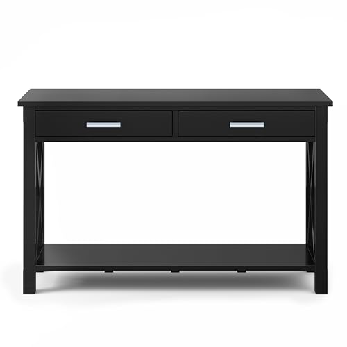 SIMPLIHOME Kitchener SOLID WOOD 47 inch Wide Contemporary Console Sofa Table in Black with Storage, 2 Drawers and 1 Shelf, for the Living Room SIMPLIHOME