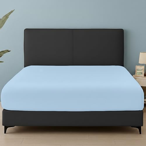 Queen Size Fitted Sheet – Ultra Soft 1800 Microfiber – Deep Pocket Fits Up to 16” Mattress – Wrinkle & Fade Resistant – Single Fitted Bottom Sheet Only (Light Blue) Peace Sleep Bedding