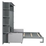 Merax Murphy Bed, Queen Size Wooden Wall Bed with Sofa for Bedroom, Wood Slat Support, No Box Spring Needed, Easy Assembly, Grey Merax