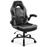 DUMOS Computer Game Desk Chair - Ergonomic PU Leather Lumbar Support, Height Adjustable High Back Video Game with Flip-up Armrest, Rolling Swivel for Adults, Deep Grey DUMOS