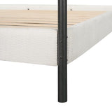 Christopher Knight Home King Size Upholstered Canopy Bed Frame with Boucle Fabric, Curved Headboard and Iron Legs, Modern Platform Bed Frame with Slats No Box Spring Needed, White