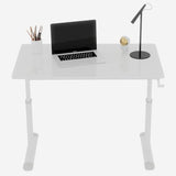 Penau Adjustable Height Standing Desk, Manual Crank Sit Stand Computer Desk, Minimalist White Engineered Wood Top, White Iron Double Column Frame, 39.37 x 23.62 x 35.43 Inchs Penau