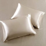 SiinvdaBZX 4Pcs Satin Sheet Set Queen Size Ultra Silky Soft Beige Satin Queen Bed Sheets with Deep Pocket, 1 Fitted Sheet, 1 Flat Sheet, 2 Envelope Closure Pillowcases SiinvdaBZX