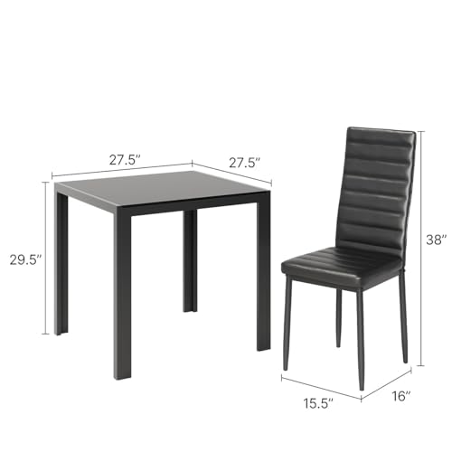 Gizoon 3 Piece Glass Dining Table Set, Kitchen and Chairs for 2, PU Leather Modern Room Sets for Home, Kitchen, Living Room Gizoon