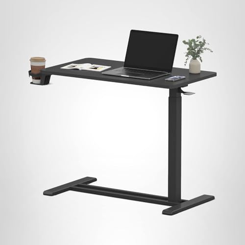 FLEXISPOT Mobile Standing Desk with Wheels Pneumatic Laptop Desk Rolling Computer Cart Movable Height Adjustable Small Sit Stand Workstation Home Use (31.5" W x 17.7" D, Black) FLEXISPOT