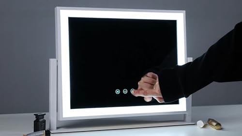 Gvnkvn Lighted Makeup Mirror, 17.3"x13" Hollywood Vanity Mirror with Led Lights, Three Color Lighting Modes, and 10X Magnification Mirror, Smart Touch Control, 360°Rotation (White, Gift Box) Gvnkvn