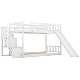 Twin Over Twin Low Bunk Bed with Slide and for Storage Staircase for Teens, Boys or Girls, No Box Sping Needed Merax