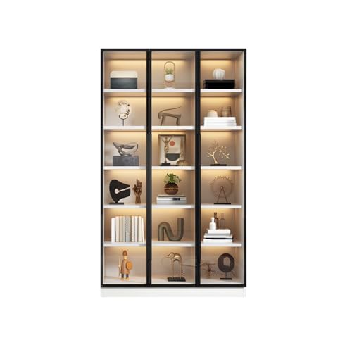 CraftThink 6-Tiers Bookcase, Modern Display Cabinet with Glass Doors Wooden Storage Cabinet, Freestanding Bookshelf Storage Cabinet for Living Room