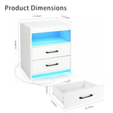 ansefe Night Stand with Charging Station and Ambient Light, LED Nightstand with USB-C Ports and Outlets, Morden Bedside Table with 2 Drawers and Open Compartment, End Table for Bedroom, White ansefe