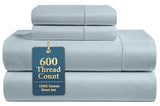 LANE LINEN 100% Cotton Bed Sheets – 600 Thread Count Cooling Sheets Queen, Durable Daily Use Bedding, Value Comfort for Night Rest, Hotel Sateen Finish, Snug Fit 15" Deep Pocket – Blue LANE LINEN