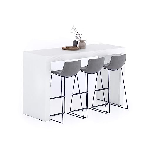 Mobili Fiver Evolution High Bar Table - Ashwood White for 6 People, Modern Kitchen Island - WoodArtSupply