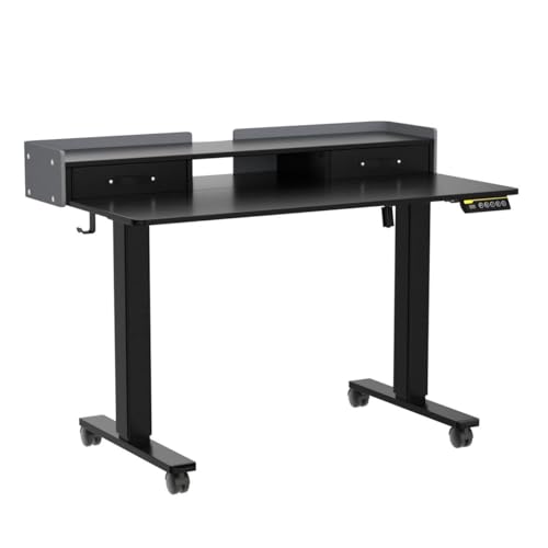 Claiks Standing Desk with Drawers, Stand Up Electric Standing Desk Adjustable Height, Sit Stand Desk with Storage Shelf and Splice Board, 48 Inch, Black - WoodArtSupply