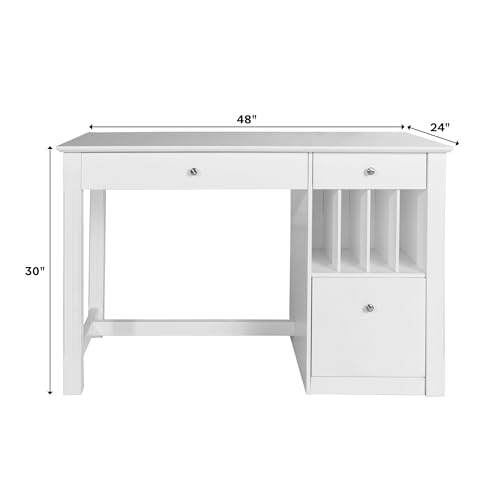Walker Edison Modern Wood Computer Writing Desk Storage File Drawer Office Home Office Workstation Small, 48 Inch, White Walker Edison