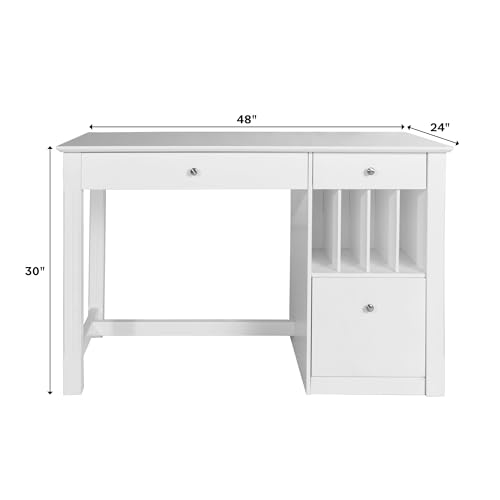 Walker Edison Modern Wood Computer Writing Desk Storage File Drawer Office Home Office Workstation Small, 48 Inch, White - WoodArtSupply