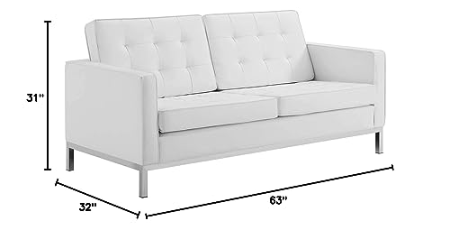 Modway Loft Tufted Button Faux Leather Upholstered Loveseat in Silver White Modway