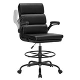 Drafting Chair Tall Office Chair with Padded Flip-up Armrests Executive Ergonomic Computer Standing Desk Chair with Comfortable Leather Backrest and Adjustable Footrest Ring (Black) amseatec