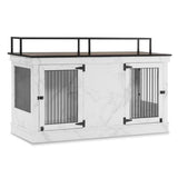 MCombo Large Dog Crate Furniture TV Stand, Wooden Dog Kennel with Double Doors, Indoor Furniture Style Dog Crate House End Table, 1861 (White) MCombo