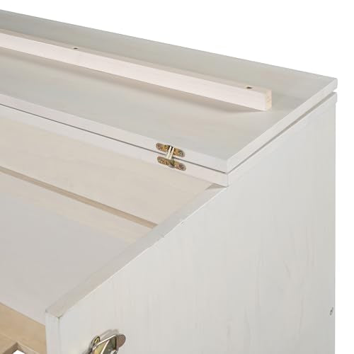 YOPTO Full Size Murphy Bed Chest,Folding Storage Wall Bed with Large Drawers,USB Ports & 2 Three-Prong Outlets,Hidden Cabinet Platform Bed W/Wood Slats Support,for Bedroom,Guest Room,Brushed White YOPTO