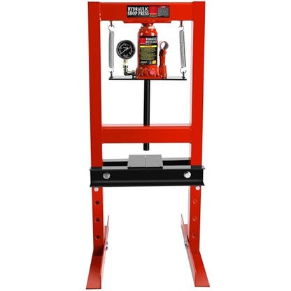 6 Ton Hydraulic Shop Press, Heavy Duty H-Frame Carbon Steel Body Garage Floor Adjustable Shop Press with Visible Pressure Gauge, Working Height 2.2" to 9.4" red - WoodArtSupply