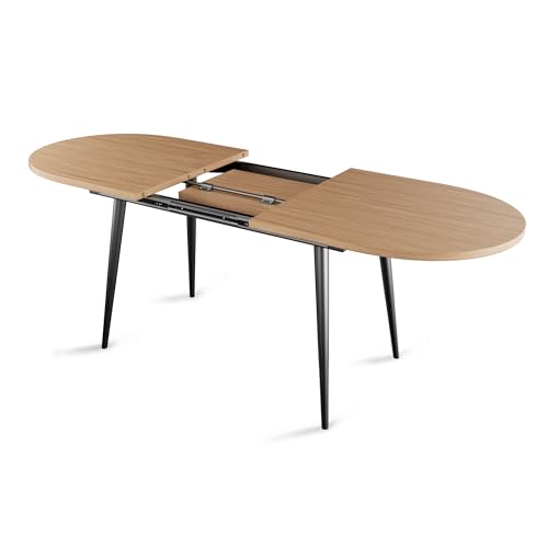 75" x 32" Extendable Dining Table - Oval Wooden Table Top with Metal Legs, Space-Saving Extendable 59" to 75" Dining Kitchen Table (Oval, Natural) Rukulin