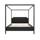 Queen Size Solid Wood Canopy Bed with Headboard and 10''H Under-Bed Storage,Mid-Century Modern Four Posters Platform Bed with Wood Slat Support for Bedroom,No Box Spring Needed,Easy Assembly,Black
