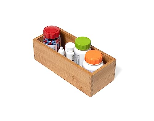 Lipper International Bamboo Wood Utensil Holder Storage Box for Cooking Tools, Makeup, or Office Supplies, 4" x 9 1/4" x 3" Lipper International
