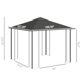 Outsunny 10' x 11.5' Metal Patio Gazebo, Double Roof Outdoor Gazebo Canopy Shelter with Tree Motifs Corner Frame and Netting, for Garden, Lawn, Backyard, and Deck, Gray Outsunny