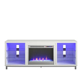 Ameriwood Home Lumina Fireplace TV Stand for TVs up to 70 Inch, Replaceable Electric Fireplace Insert Heater, Remote Control, Timer, Color Changing LED Lights, Crystal Ember Flames, White Ameriwood Home
