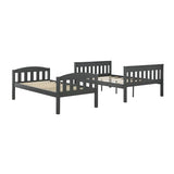 DHP Airlie Convertible Wood Bunk Bed Twin Over Full Size, Stackable and Detachable Bed Frames for Kids, Teens, Angled Ladder, High Guardrail, Wood Slats, No Boxspring Required, Grey DHP
