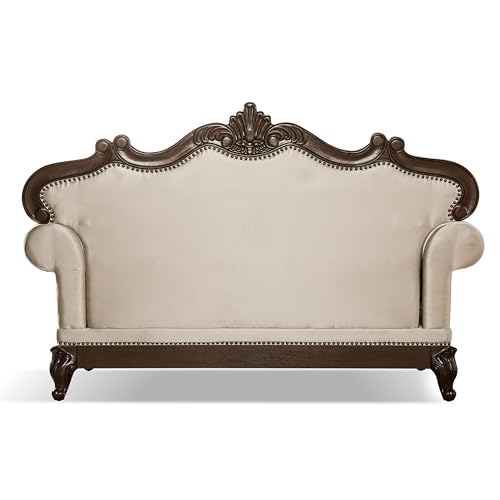 Furniture of America Adelaide Traditional Upholstered Sofa Set with Rolled Armrests, Wooden Loveseat and Comfortable Couch for Living Room, Office, 2-Piece Set, Dark Cherry/Beige Furniture of America