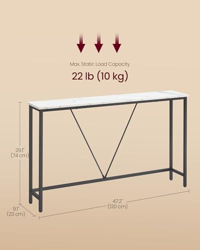 VASAGLE Console Sofa Table, Narrow Entryway Table, for Living Room, Bedroom, Easy Assembly, Marble White and Ink Black ULNT020W01 VASAGLE