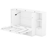Queen Murphy Bed Wall Bed with Storage and Bookcase Headboard, Solid Wood Murphy Cabinets Bed with Shelves, Drawers and USB Ports, Multi-Function Platform Bed for Home Office, Guest Room - White Harper & Bright Designs