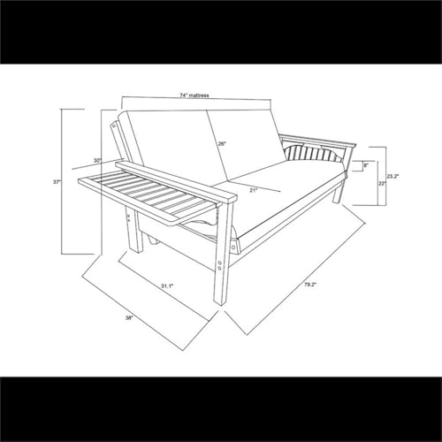 Kodiak Furniture Alamosa Wood Futon Set - Sofa Sleeper Frame with Mattress Included in Charcoal Gray Color - WoodArtSupply