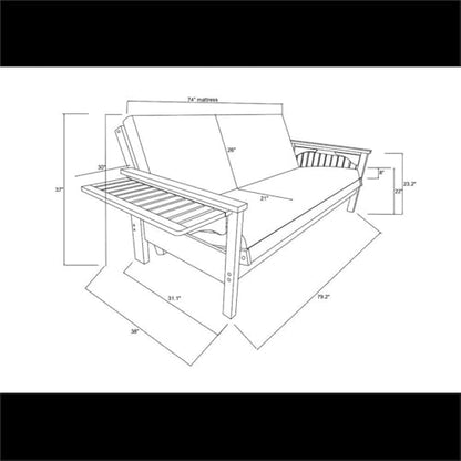 Kodiak Furniture Alamosa Wood Futon Set - Sofa Sleeper Frame with Mattress Included in Charcoal Gray Color - WoodArtSupply